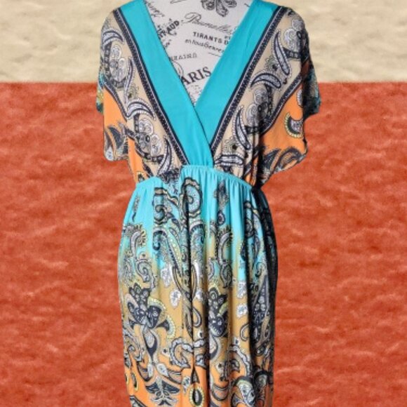 Christina Love Paisley Turquoise and Orange Cover Up For Swimsuit or Sundress - Picture 7 of 16